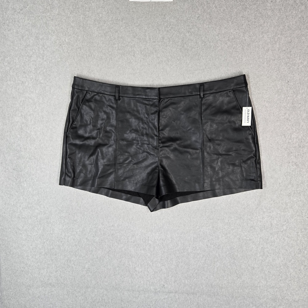 Old Navy Women Shorts 22 Black High-Rise Tailored Short Faux Leather NWT